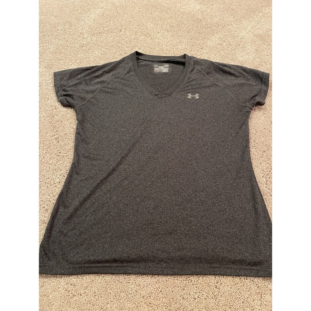 Under Armour Women's HeatGear V-Neck Short Sleeve Shirt Gray Size Large